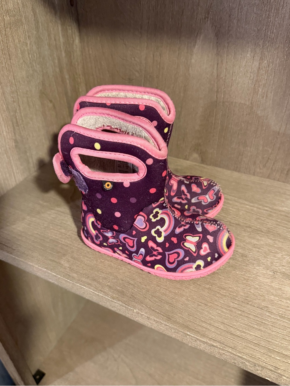 Bogs Heart Print Pink Winter Boots
